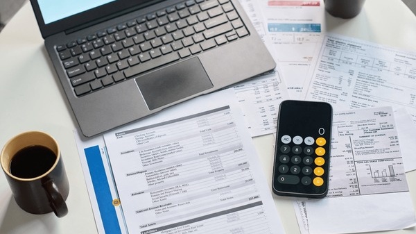 Financial documents and calculator